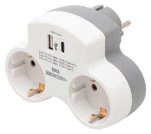HOME TPF2USBC USBC hálózati töltő, 2.1A, max. 3680 W, 2 db földelt hálózati aljzat gyermekvédő zsaluval