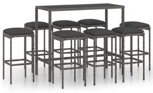 VidaXL Polyrattan Bárszett - 9 részes - Szürke