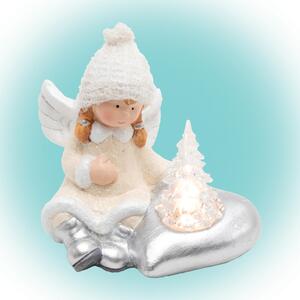 HOME KDC 13 LED-es kerámia angyal figura fenyőfával, 1 db LED, elemes tápellátás, beltéri kivitel