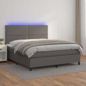 Szürke műbőr rugós ágy matraccal és LED-del 140x190 cm