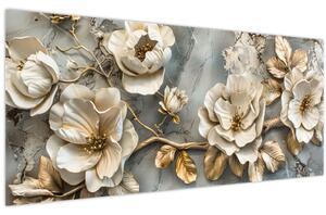 Kép - Márvány háttér virágokkal (120x50 cm)