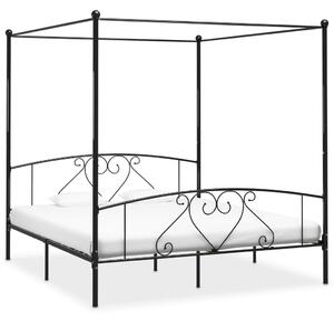 Fekete fém baldachinos ágykeret 200 x 200 cm