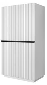 Nicole ruhásszekrény, bordázott előlappal és fém fogantyúkkal - 100 cm - matt fehér / fekete fogantyúk