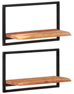 2 darab tömör akácfa és acél falipolc 60 x 25 x 35 cm