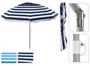 Masszív alu csöves dönthető strand napernyő, 1,5 m, kék csíkos, hordozótáskával
