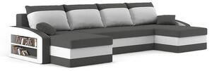 SPARTAN U alakú kinyitható kanapé polccal Szürke / fehér