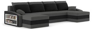 SPARTAN U alakú kinyitható kanapé polccal Szürke / fekete