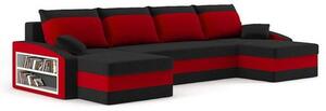 SPARTAN U alakú kinyitható kanapé polccal Fekete /piros