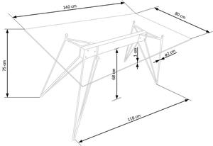 Asztal, Üveg és Fém Trax Füst / Fekete, H140xSz80xM75 cm