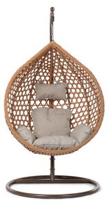 Nagyméretű kerti fotel, bézs színű műrattan, bézs színű szövethuzat, barna fémszerkezet