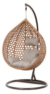 Nagyméretű kerti fotel, bézs színű műrattan, bézs színű szövethuzat, barna fémszerkezet
