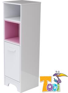 Todi Bianco keskeny nyitott polcos + 1 ajtós szekrény - bordázott fehér/pink