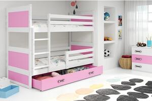 Gyerek emeletes ágy RICO 200x90 cm Fehér Rózsaszín