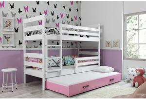Gyerek emeletes ágy kihúzható ággyal ERYK 200x90 cm Rózsaszín Fehér