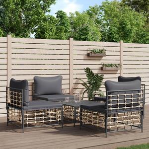 5 részes antracitszürke polyrattan kerti ülőgarnitúra párnákkal