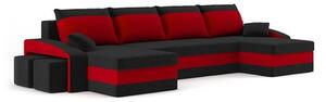 SPARTAN U alakú kinyitható kanapé két puffal Fekete /piros