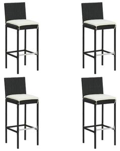 4 db fekete polyrattan kerti bárszék párnával