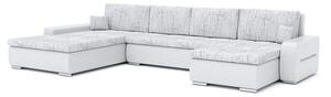 TORONTO U alakú kinyitható kanapé Bal Világos szürke / fehér ökobőr