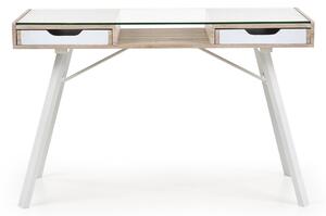 Íróasztal 2 Fiókkal, Üveg, MDF és Fém, B-33 Sonoma Tölgy / Fehér, H120xSz60xM76 cm