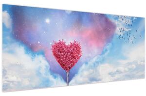 Kép - Rózsaszín szív fa (120x50 cm)