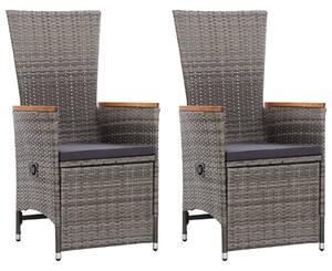 VidaXL 2 db szürke dönthető háttámlás polyrattan kerti szék párnával