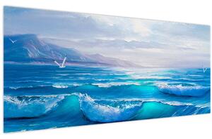 Kép - Olajfestmény a tengerről sirályokkal (120x50 cm)