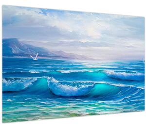 Kép - Olajfestmény a tengerről sirályokkal (90x60 cm)