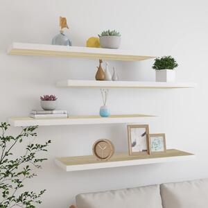 4 db fehér-tölgyszínű MDF lebegő fali polc 90 x 23,5 x 3,8 cm