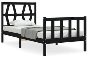 VIDAXL - Fekete Tömörfa Ágykeret - Fejtámlával - 75x190 cm