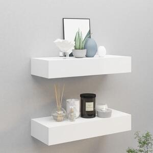 2 db fehér MDF falra szerelhető fiókos polc 60 x 23,5 x 10 cm