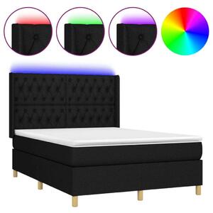 Modern LED Ágy - Fekete Szövet - 140x190 cm