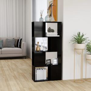 Magasfényű fekete térelválasztó könyvszekrény 60x24x124,5 cm