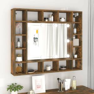 Füstös tölgy színű tükrös szekrény led-ekkel 91 x 15 x 76,5 cm