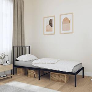 Fekete fém ágykeret fejtámlával 80 x 200 cm