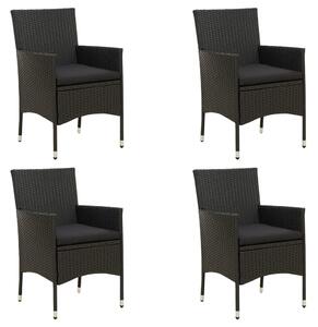 4 db fekete polyrattan kerti szék párnával