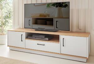 SANTIGO TV asztal, 160x45x50, fehér/tölgy