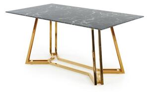Asztal Houston 1137, Arany, Fekete márvány, 75x90x160cm, Edzett üveg, Fém