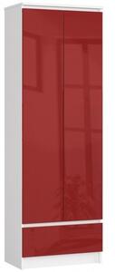 R60 2D1SZ Zárt polcos szekrény (fényes vörös/fényes fehér)