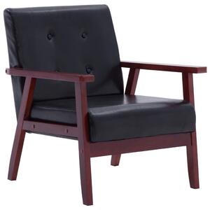 Retró Fekete Műbőr Karosszék - Fa Váz - 67x64,5x73,5 cm