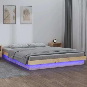 VidaXL tömör fa ágykeret LED-világítással 140x190 cm