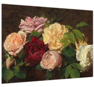 Üveg kép - Henri Fantin-Latour, Roses de Nice on a Table, reprodukciók (70x50 cm)