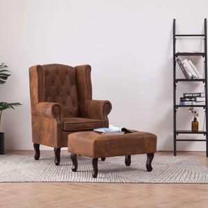 Chesterfield Fotel Lábtartóval - Barna Művelúr