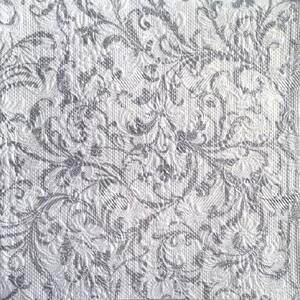 Elegance Damask white silver papírszalvéta 33x33cm, 15db-os