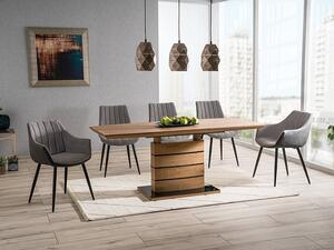 Kihúzható Asztal, MDF és Üveg, Leonardo Small Tölgy / Fekete, Sz140-180xM80xM76 cm