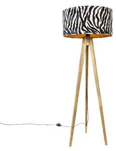 Vintage állólámpa fa árnyékolás zebra design 50 cm - Tripod Classic