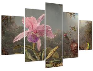 Kép - Martin Johnson Heade, Cattleya Orchid and Three Hummingbirds, reprodukciók (150x105 cm)