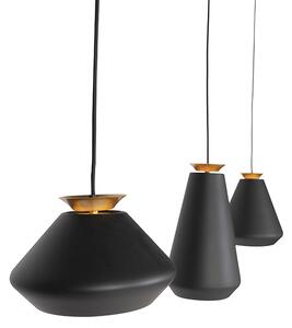 Modern függesztett lámpa 3-világos fekete, arany rúddal - Mia