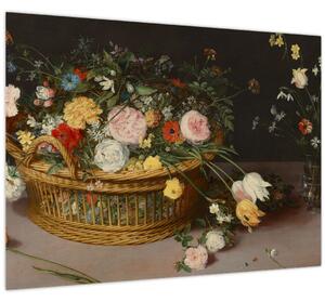 Kép - Jan Brueghel the Elder, Flowers in a Basket and a Vase, reprodukciók (70x50 cm)