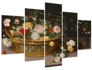 Kép - Jan Brueghel the Elder, Flowers in a Basket and a Vase, reprodukciók (150x105 cm)