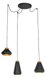 Modern függesztett lámpa 3 világos fekete, arannyal - Mia
